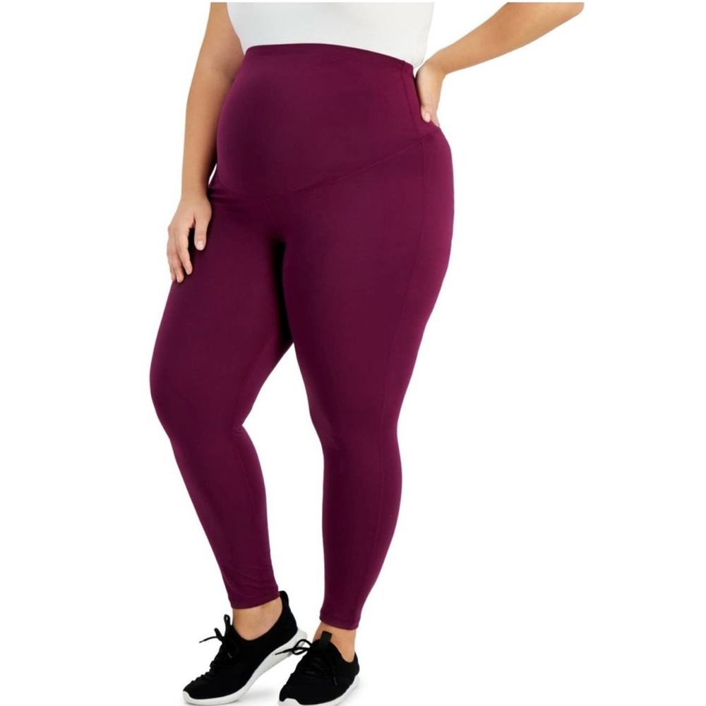 ID Ideology Perfect Plum Maternity Ankle Leggings Plus Size 1X Relaxed solid